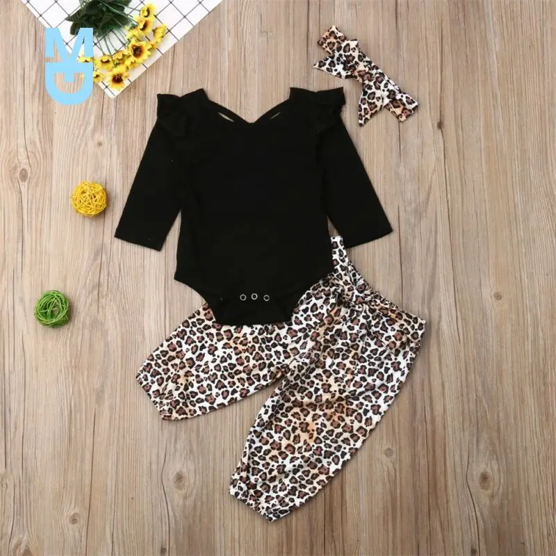 

New Citgeett Autumn Lovely Toddler Kids Baby Girl Top Romper Pants Trousers Headband 3Pcs Outfit Set