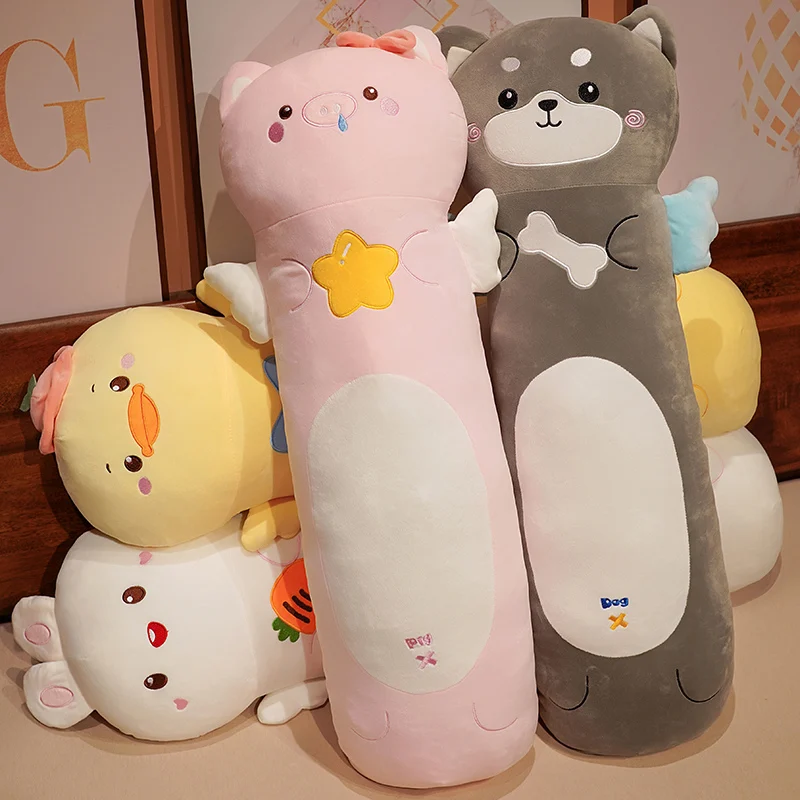 

110CM Long Giant Rabbit Dog Plush Toy Cylidrical Animal Bolster Pillow Duck Pig Stuffed Plushie Children Sleeping Friend Gift