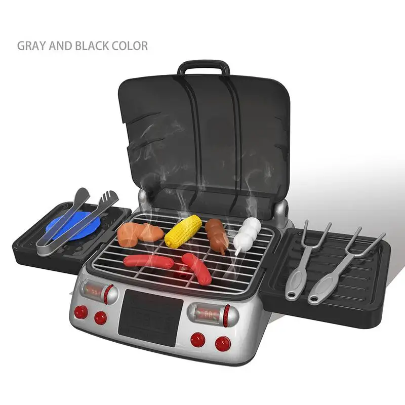 

19 Pieces Set Electric Grill Pretend Play Toy Simulated Kitchen Barbecue Food Cooking Set With Light And Sound