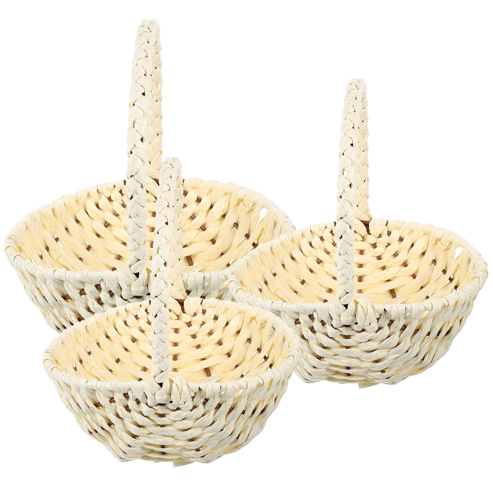 

3 Pcs Woven Storage Basket Baskets Picnic Wicker Metal Delicate Holder Handle Child Handmade Container Fruit