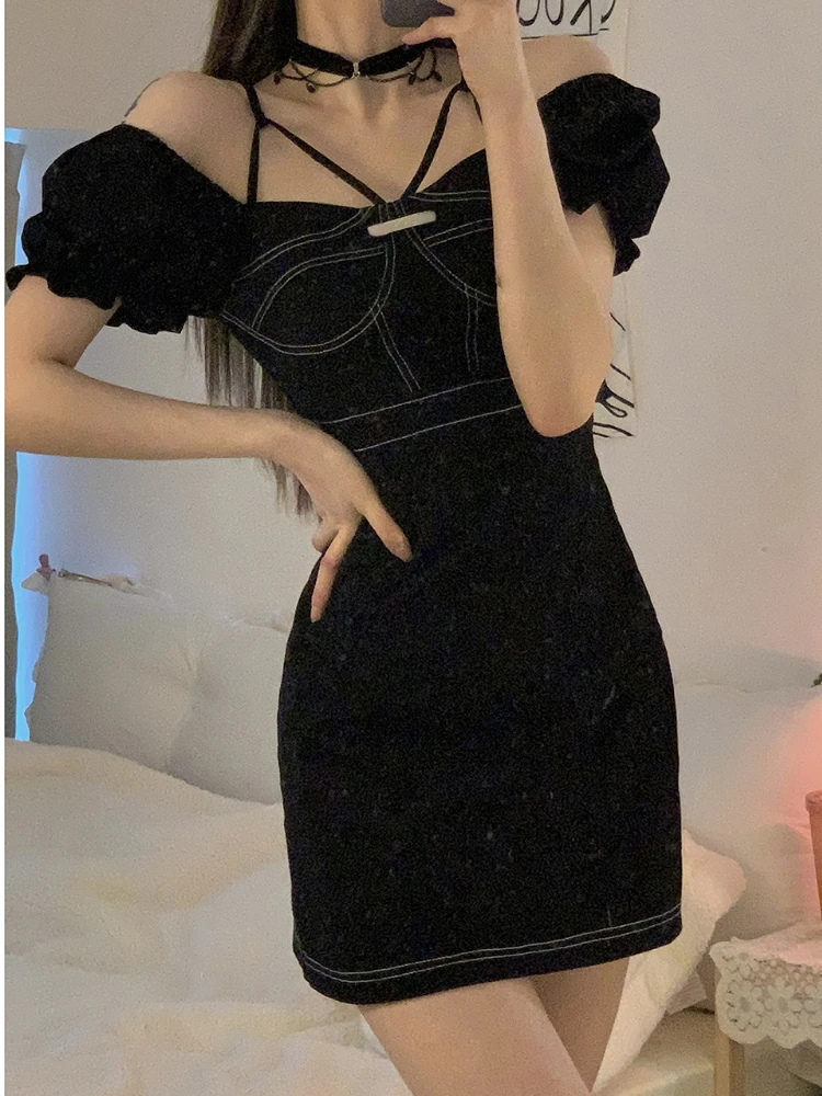 

Черное платье-миди с коротким рукавом, повседневное винтажное короткое вечернее платье, женское облегающее Привлекательное элегантное пла...