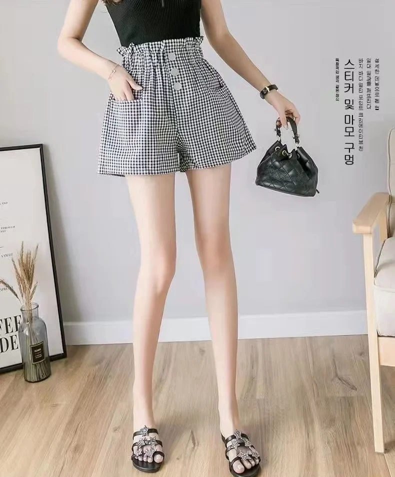 Elastic Waist Wide Baggy Short Pants for Women To Wear Loose Plaid High Womens Shorts Streetwear Normal Outdoor Trend 2023 XL Xl