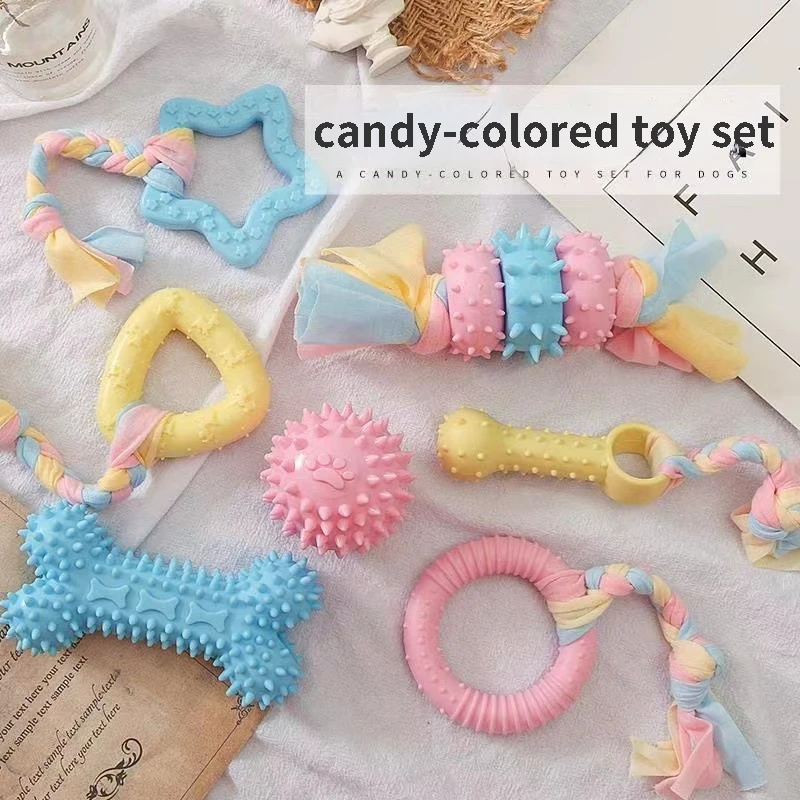 

Pet Toys Dog Chews TPR Knot Toys Bite Resistant Molar Stick Cat Chewing Gum Molar Teeth Cleaning Tpr Macaron Toy Pet Supplies