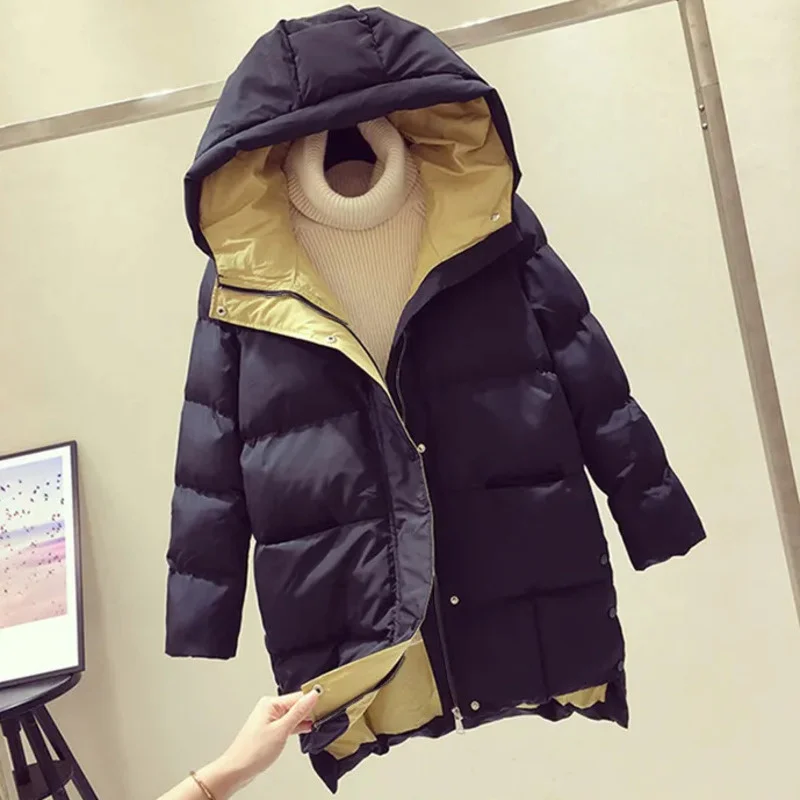 

2022 New Winter Women Hooded Down Jacket Fashion Fur Collar Cotton Jacket Plus Velvet Warm Large Size Coat Elegant Lady Clothing