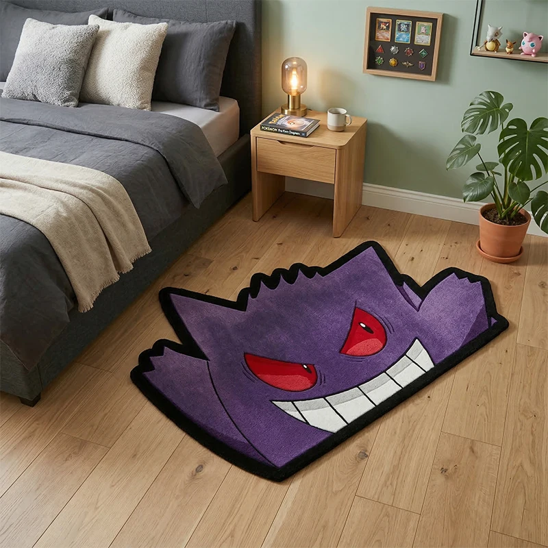 Фото Коврик Pokemon Gengar, милый фиолетовый коврик с изображением призрака, коврик нестандартной формы для спальни, игровой комнаты, противоскользящий, для домашнего декора №1