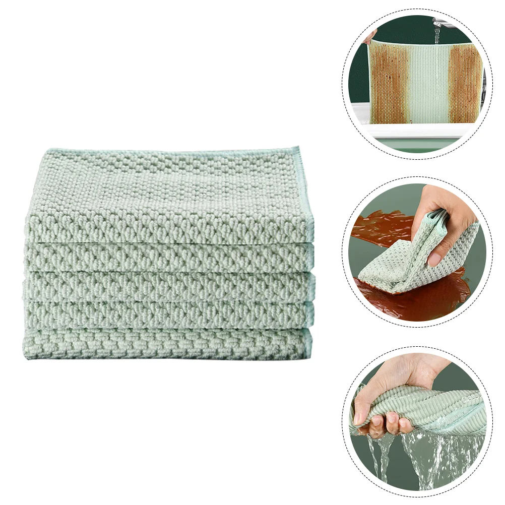 

5 Pcs Kitchen Rag Cleaning Rag Washing Cloth Tableware Glass Cleaning Cloths Nylon Thick Cleaning Cloths