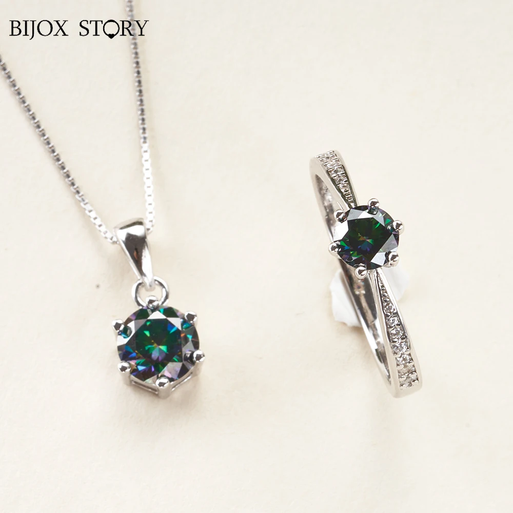 

Элегантный набор украшений с муассанитом для очаровательной леди, 1 карат, 6,5 мм, Радужный цвет, Муассанит GRA, сертификат высшего качества, подарок для свидания