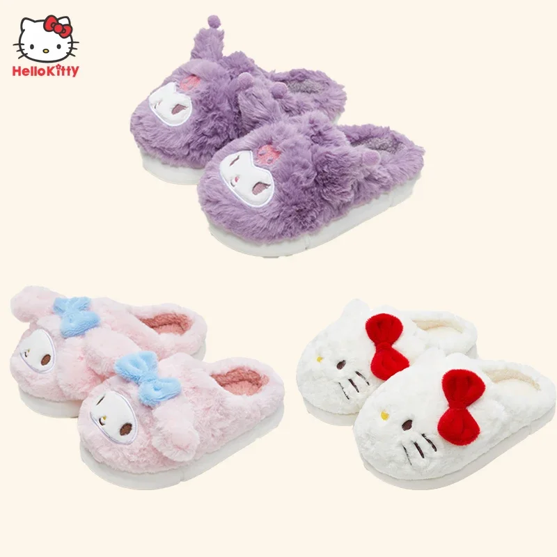 

Kawaii Sanrio Hello Kitty Children's Slippers Kuromi My Melody Fall Winter Leisure Indoor Padded Warm Non-slip Girls Home Shoes