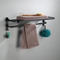 40 60 cm towel rack folding holder matte black shelf wall mount shower hanger with hook bathroom accessories towel rack