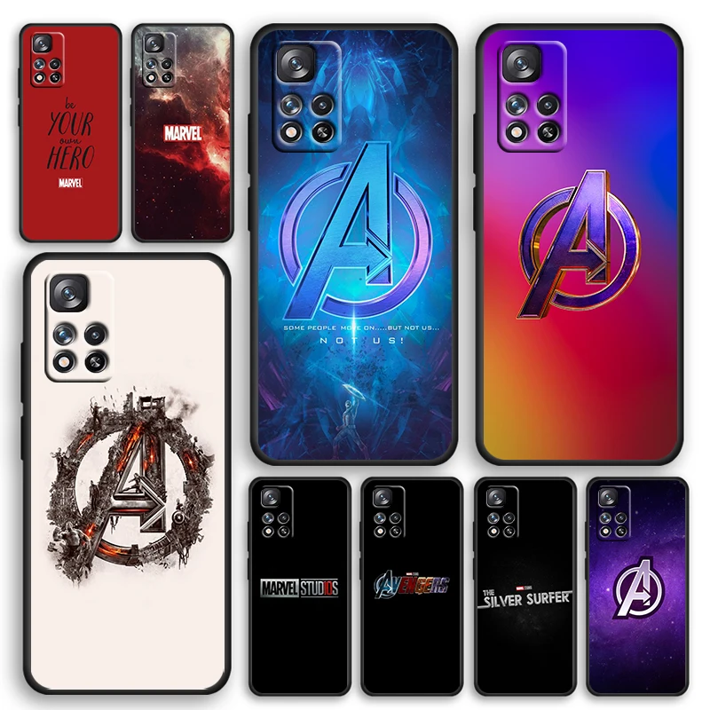 

Marvel Avengers Logo Cool Black Phone Case For Xiaomi Redmi Note 12 11E 11S 11 11T 10 10S 9 9T 9S 8T 8 Pro Plus 5G Cover