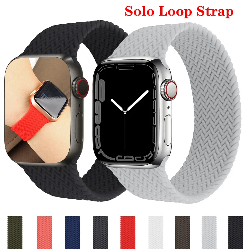 

Braided Solo Loop Strap for Apple Watch Band 44mm 40mm 38mm 42mm 44 mm Silicone Bracelet Correa iWatch Series 345 SE 6 7 45/41mm