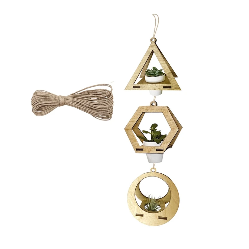 

3Pcs Geometric Hanging Flower Pot Creative Pot Home Decor Wooden Hanging Hanging Flower Pot Container