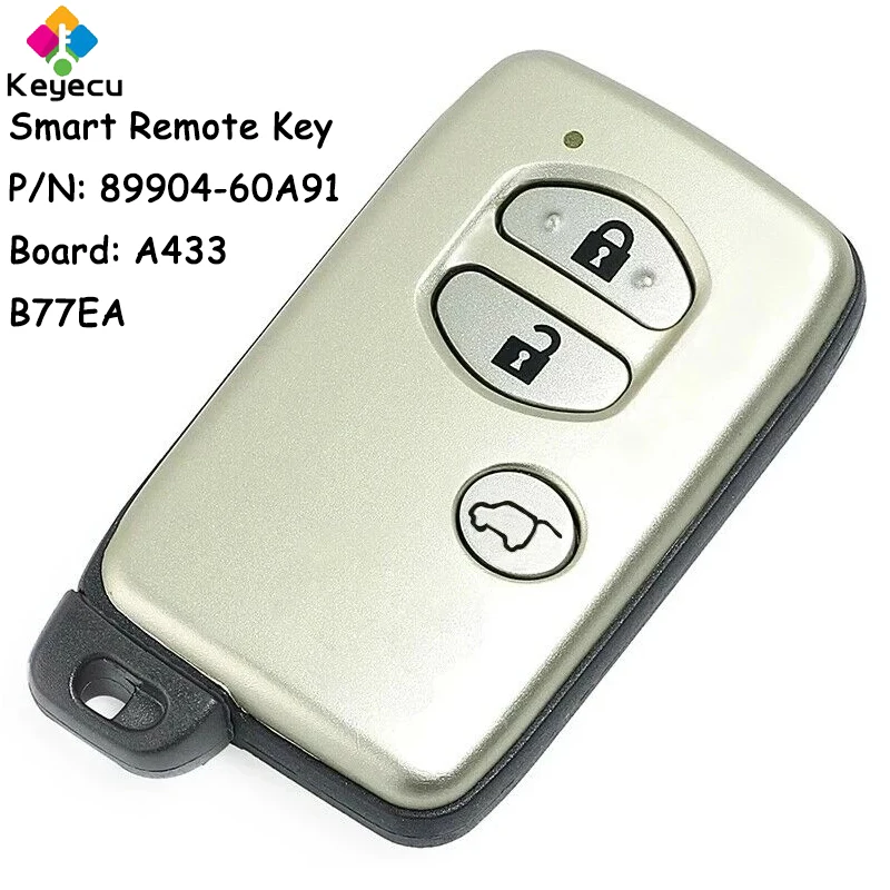 

KEYECU B77EA Smart Remote Control Car Key With 3 Buttons 433MHz for Toyota Land Cruiser 2008-2015 Fob 89904-60A91 Board#: A433