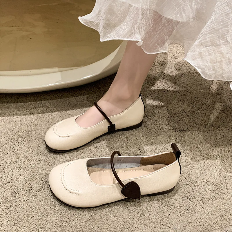 Designer Leaf Mary Jane Shoes U shape Stitching Leather Flats Round Toe Women's Summer Ballerina Dance Shoes 2023 Fahsion