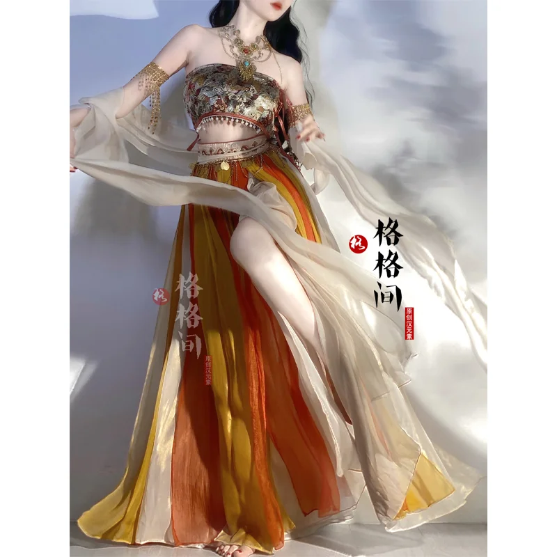 

Original Exotic Wind Hanfu Dress Girls' Han Elements Ancient Yarn Dunhuang Flying Apsaras Mural Dance Skirt Performance Suit