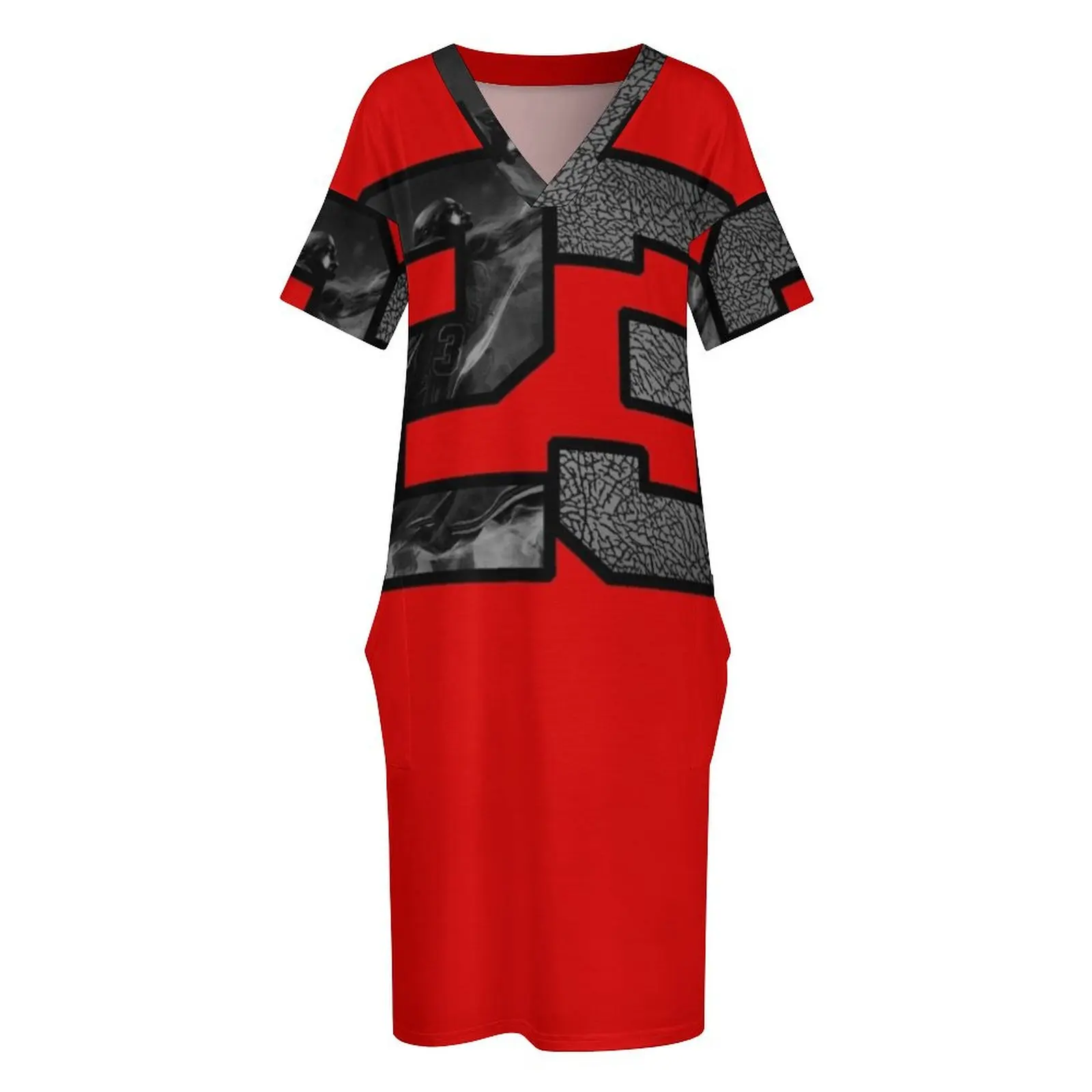 Свободное платье с карманами из полиэстера