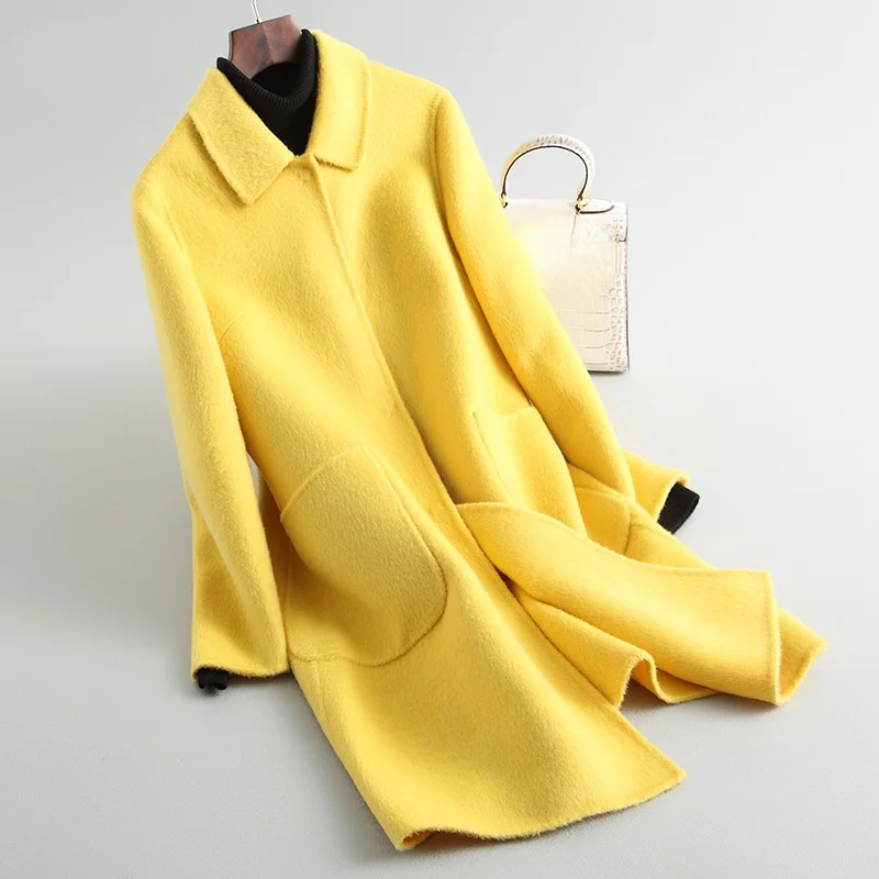 

Autumn Winter 2023 Elegant Real Double-sided Woolen Coat Female Long Korean 100% Wool Jacket Women Casaco Feminino Gxy839