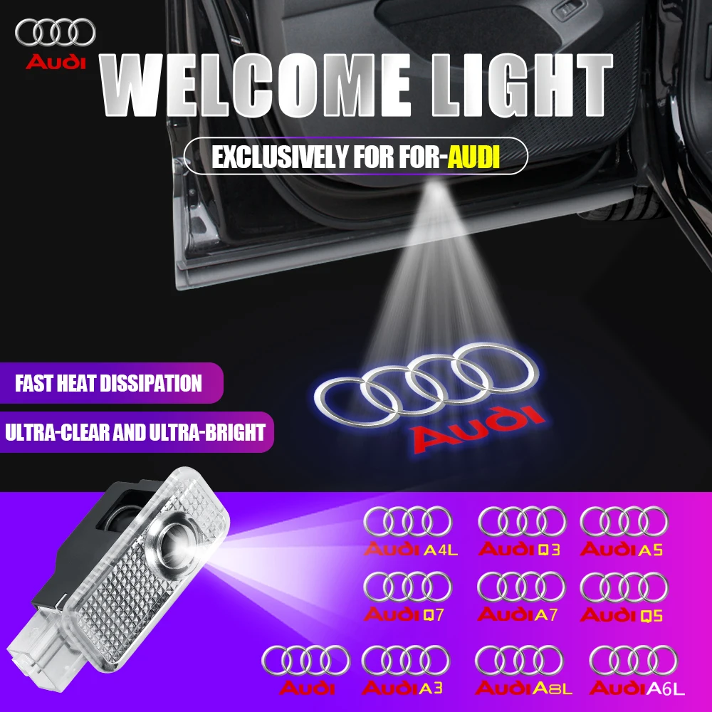

2pcs Car Door LED Welcome Light for Audi A3 A5 A4L A6L A7 A8L Q3 Q5 Q7 SLINE RS Auto Badge Laser Projector Decoration Accessorie