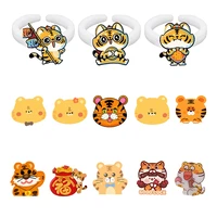 handmade adjustable white ring resin acrylic hand painted tiger cute cartoon animal shape rings gifts accessories jewelry flh386
