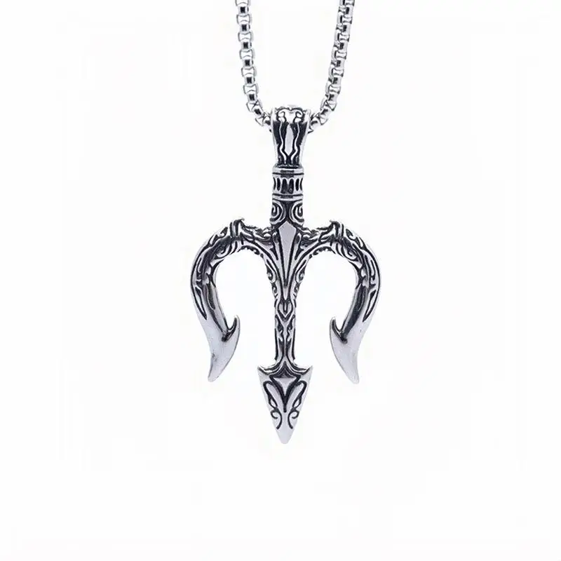 

Retro Trident Pendant Necklace Men's Prayer Amulet Jewelry Unique Motorcycle Trend Gift