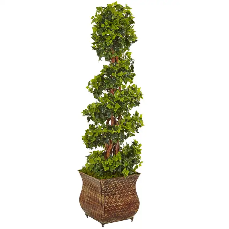 

English Ivy Spiral Artificial Tree in Metal Planter, UV Resistant