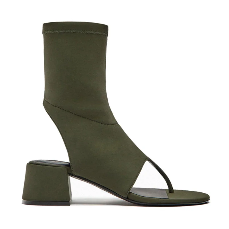 Dark green Women's ankle boots round toe Crude heel fashion Side zippered female shoes Outdoor Novelty Versatile ladies Booties