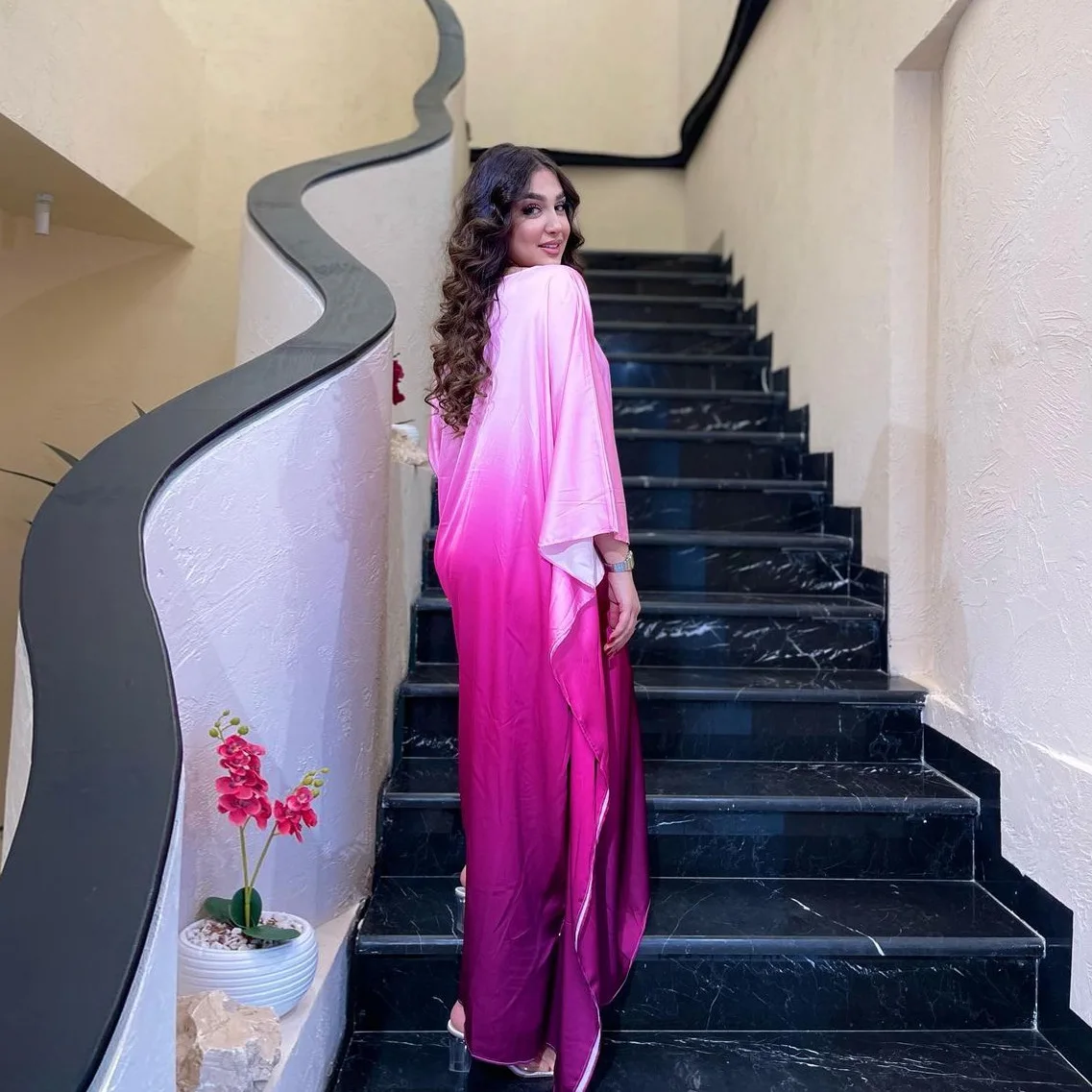 Марокканский яркий атласный рукав летучая мышь мусульманская женская абайя