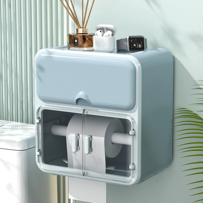

Punch-free Toilet Paper Holder Multi-function Waterproof Toilet Shelf Bathroom Wall Mounted Tissue Storage Box Boite Mouchoir