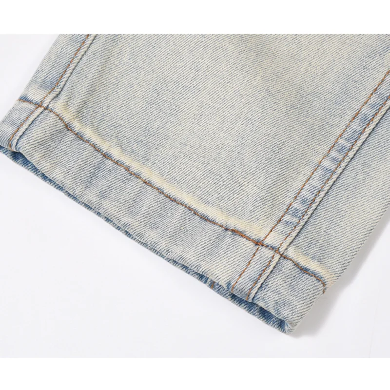 Streetwear Men 2022 Big Pocket Loose Broad Leg Blue Jeans Autumn and Winter New Pattern Casual Yellow Mud Dyeing Trousers Female