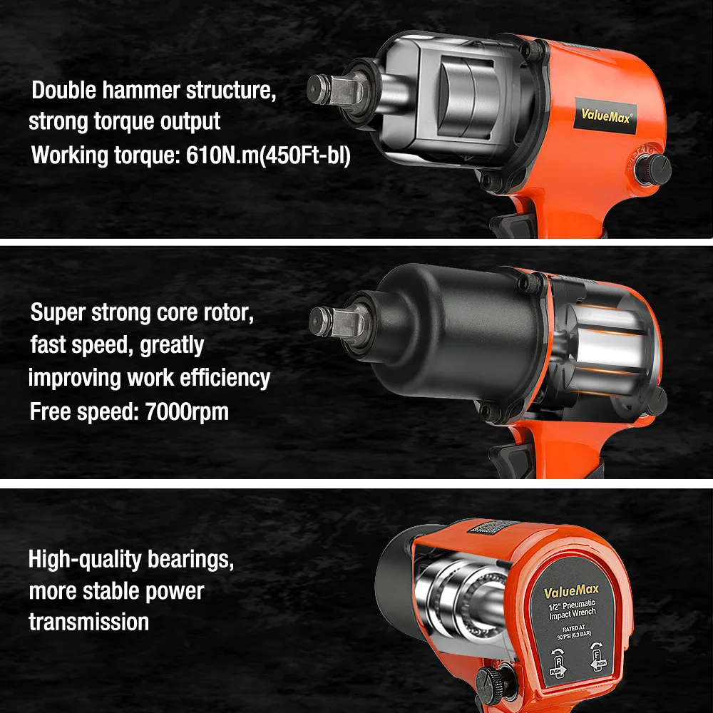 ValueMax Drive Air Impact Wrench Pneumatic Tools Professional Auto Car Repairing Tool Tire Removal Spanners |