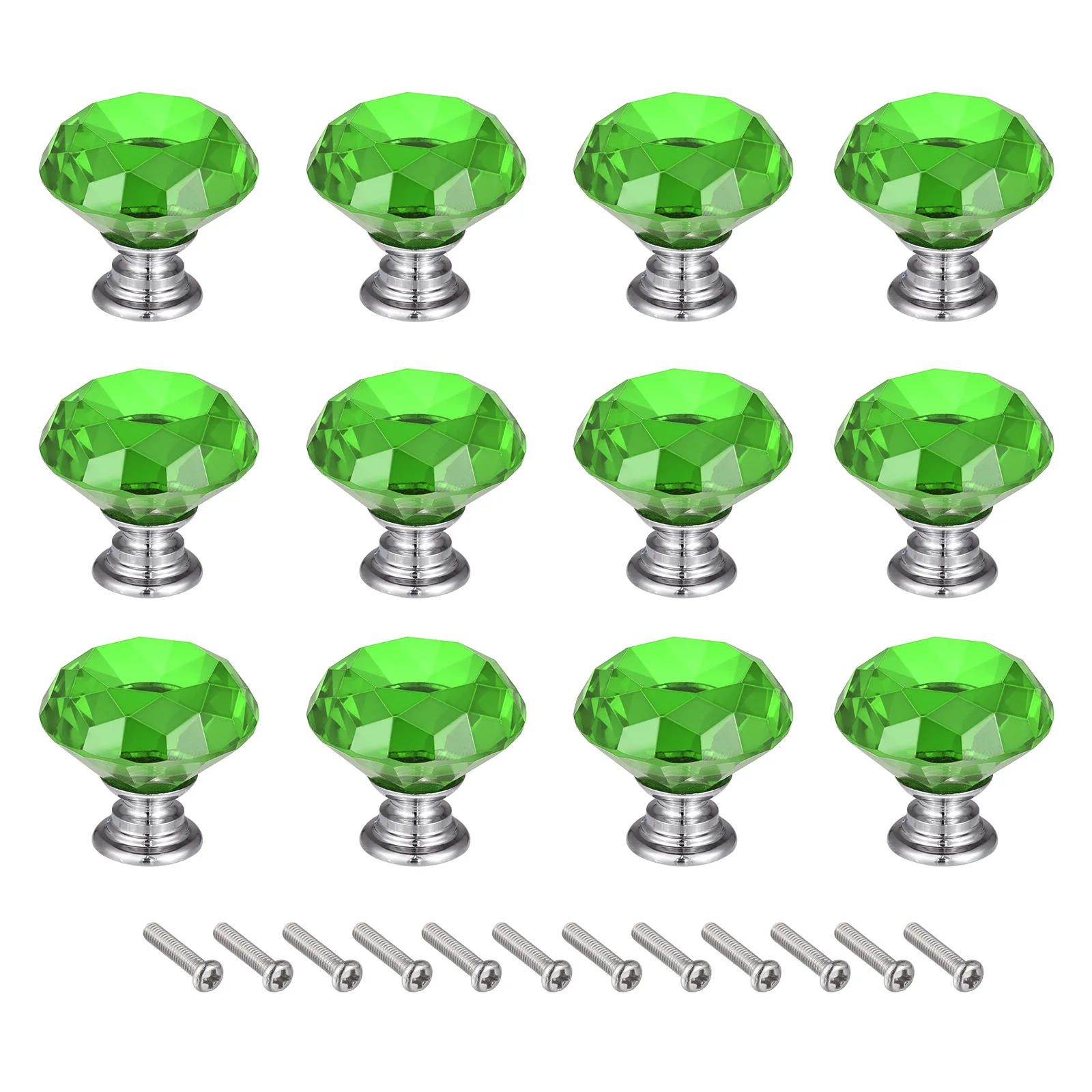 Uxcell 30mm Crystal Knobs Drawer Diamond Shaped Pulls Handles Green 12pcs
