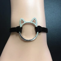 hot punk harajuku black faux suede choker punk goth handmade cat head bracelet can be adjusted jewelry gift