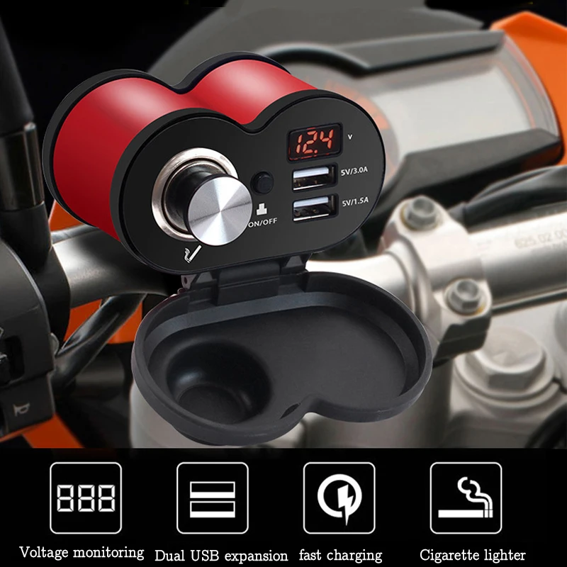 

Многофункциональное зарядное устройство для мотоцикла с двумя USB-портами, вольтметр, сигарета, зарядное устройство, адаптер питания, аксесс...