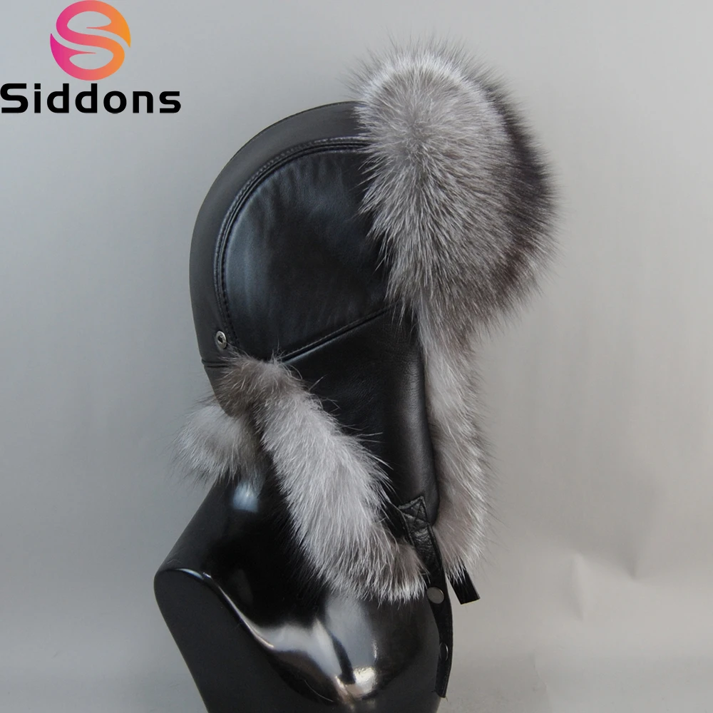 New Men Outdoor Windproof Winter Natural Real Fox Fur Bombers Hats Quality Raccoon Fur Cap Man Luxury Real Sheepskin Leather Hat