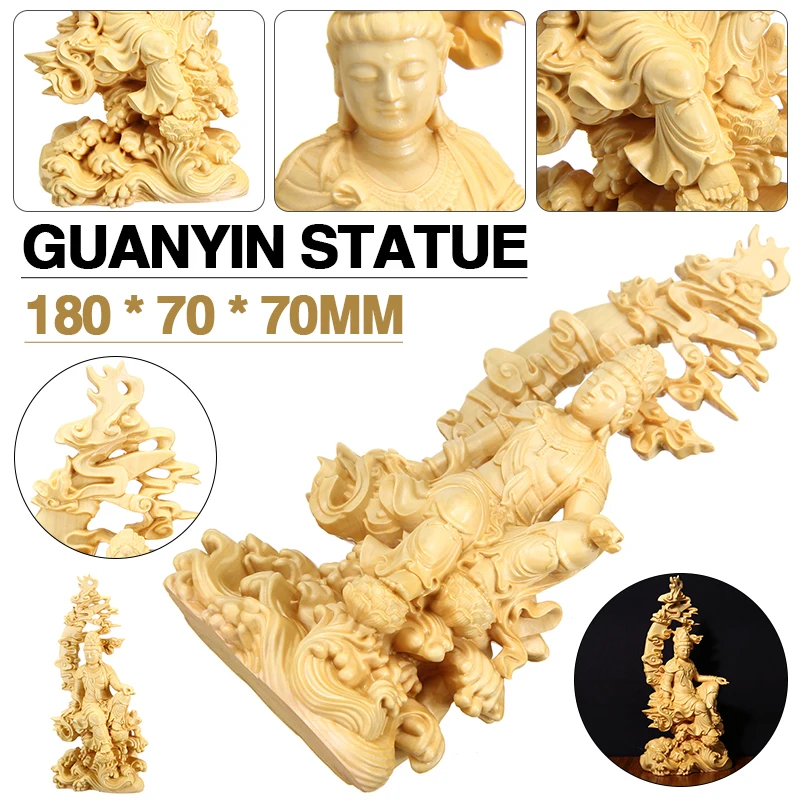 

Chinese Carving Crafts Kwan-yin Guanyin Buddha Statue Bodhisattva Sculpture Craft Wood Home Living Room Decor