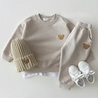 baby boy girl rompers newborn infants pure cotton bear round neck sweater sports suit baby casual cartoon two piece set