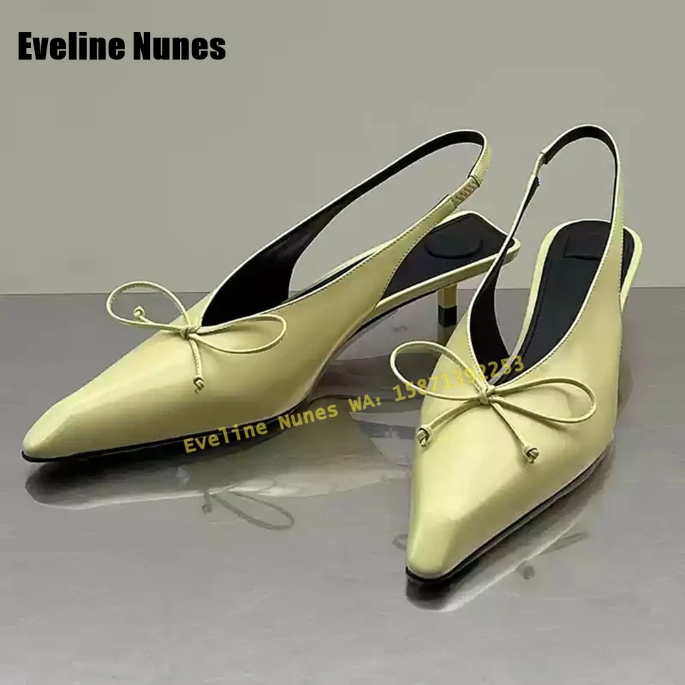 Черные босоножки с бантом на спине и ремешком острым носком тонком каблуке