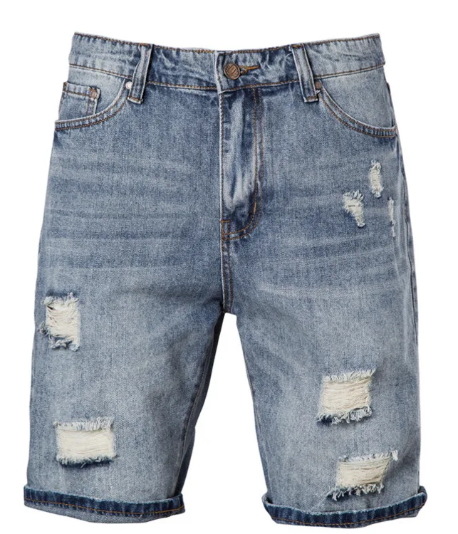 Fashion Men's Summer Washed Casual Straight Ripped Holes Jeans Male Shorts