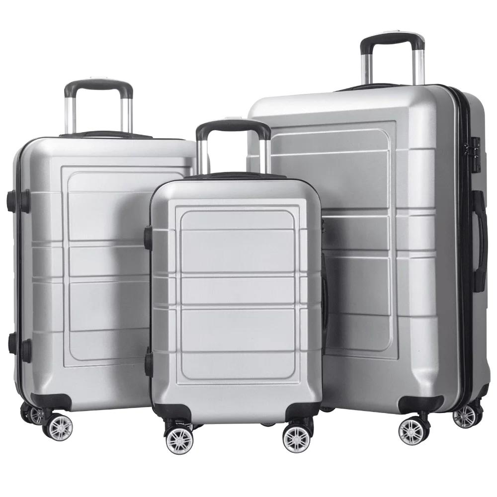 

AEDILYS 3 Piece Luggage Sets, ABS Hardside Suitcase Set, TSA Lock, Silver