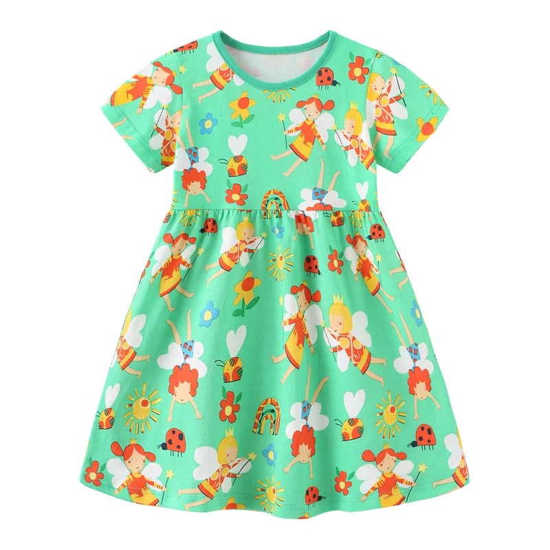 

Jumping Meters Princess Girls Dresses Fairy Tales Print Hot Selling Summer Short Sleeve Cute Baby Clothing Frocks Kids Costume