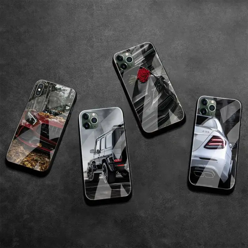 

Luxury AMG Mercedes Benz Car Phone Case Tempered Glass For iPhone 13 12 Mini 11 Pro XR XS MAX 8 X 7 Plus SE 2020 cover