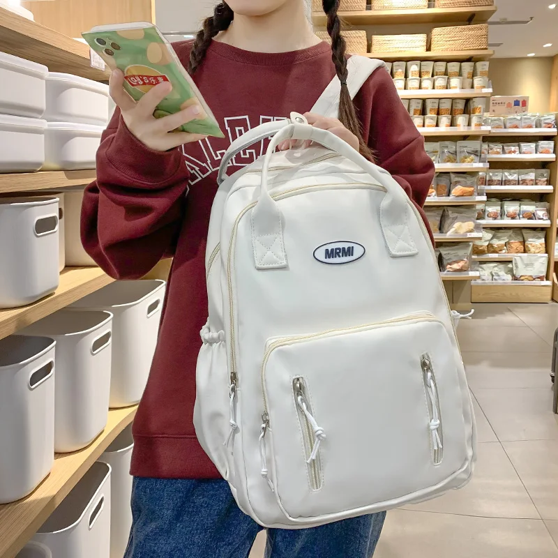 

Teenagers Schoolgirl Large Capacity Backpack Korean Harajuku Style Schoolbag Simple Fashion Solid Color Waterproof Travel Bag