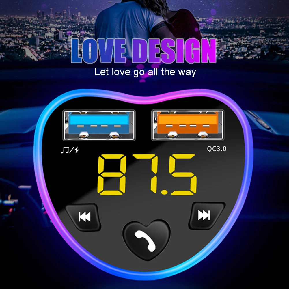 

Universal Car FM Transmitter Bluetooth-Compatible Dual USB Fast Charging Audio Receiver MP3 Player Hands-free Call For 12V 24V