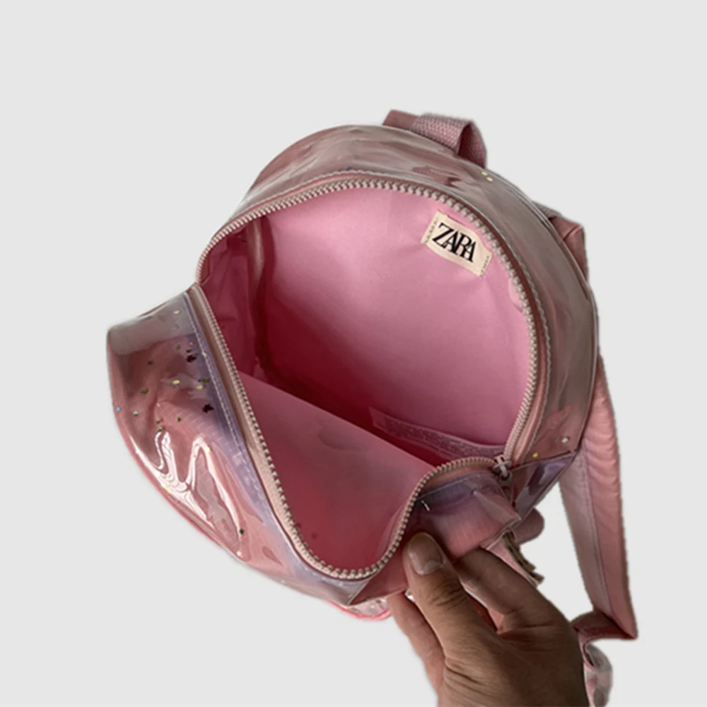 Pink Gradient Transparent PVC Backpack Girl Stars Glitter Decoration Children's Bag Cute Small Daypack Outdoor School Bag Domil