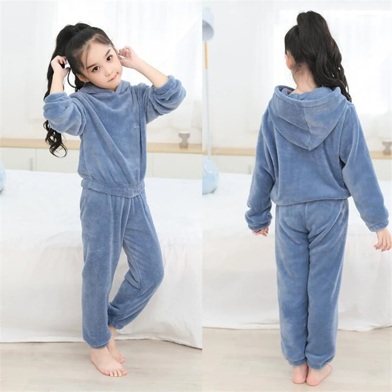 

Autumn Winter Flannel Pajamas Sets for Children Long Sleeve Round Colloar Warm Sleepwear Kids Homewear Boys Girls Pyjama Suit