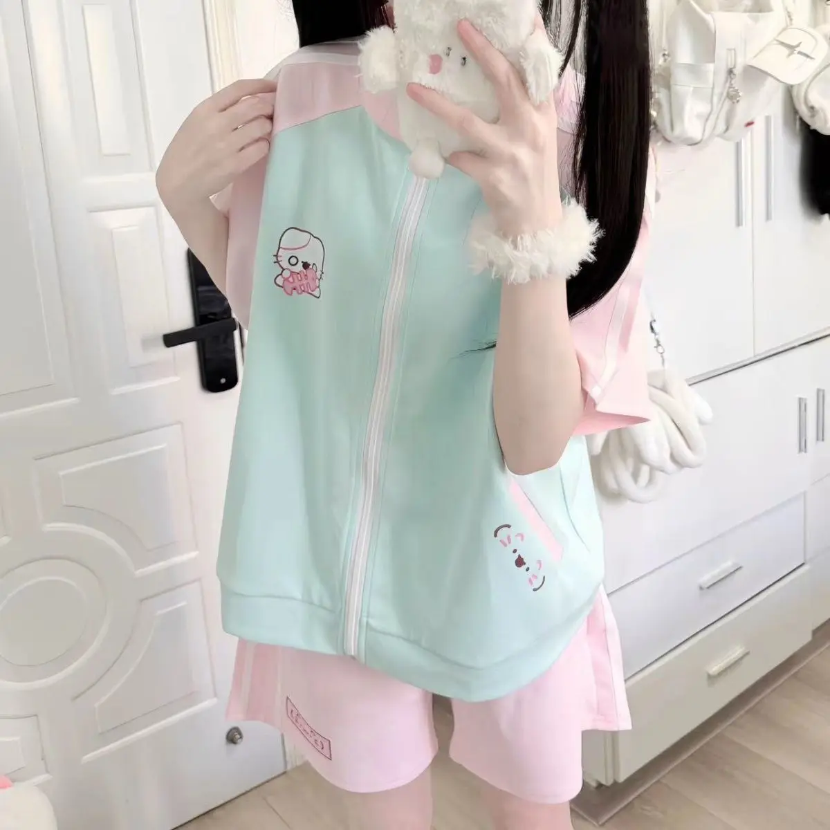 Женский спортивный комплект из 2 предметов Повседневная футболка на молнии с