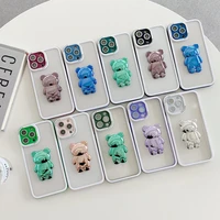 electroplated bear stand phone case for iphone 11 12 13 pro max lens film protection for iphone 13 12 11 pro simple phone case