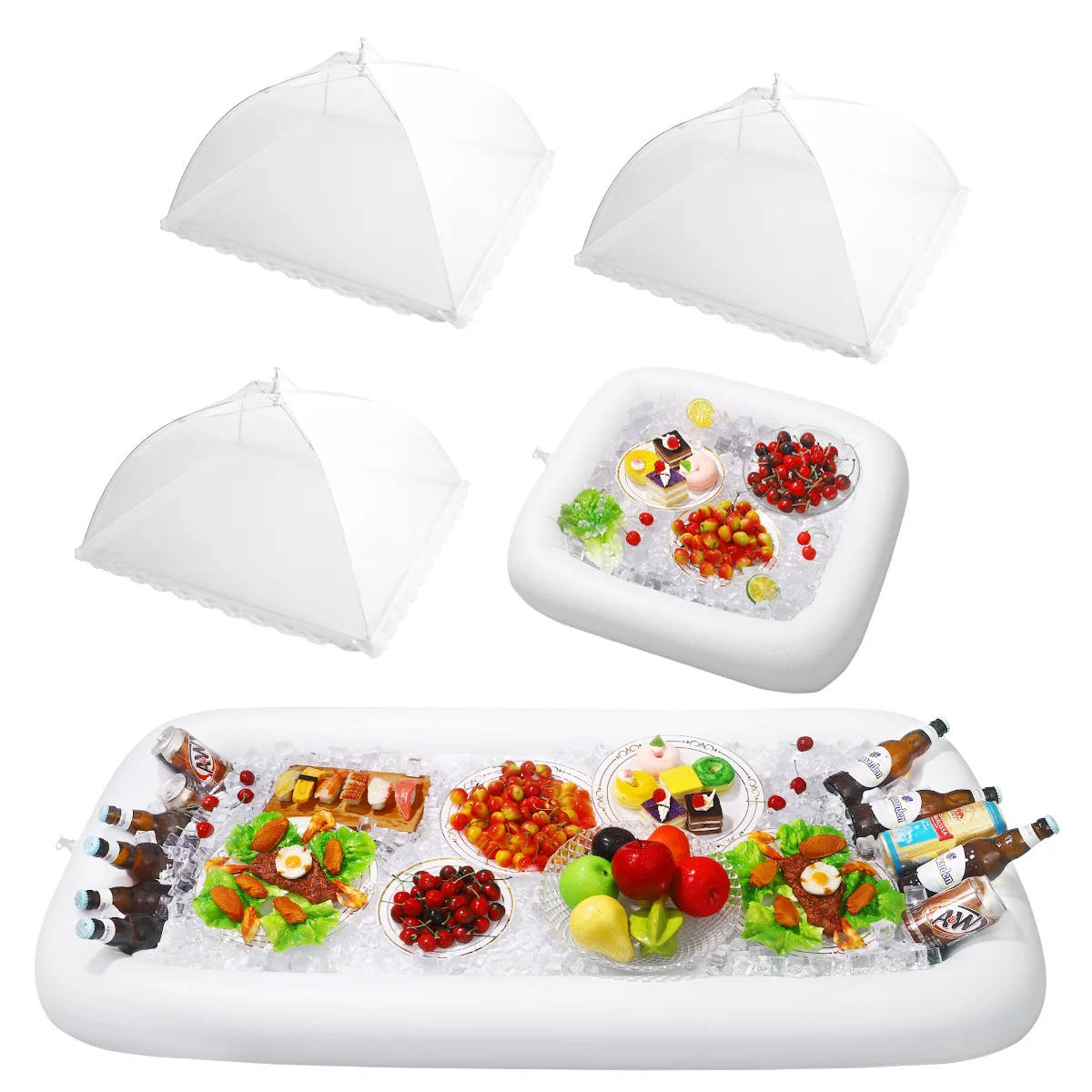 

Hemoton Inflatable Serving Bar and Mesh Food Tent Set Buffet Salad Fruit Plate Tray Food Drink Holder for BBQ Picnic Pool