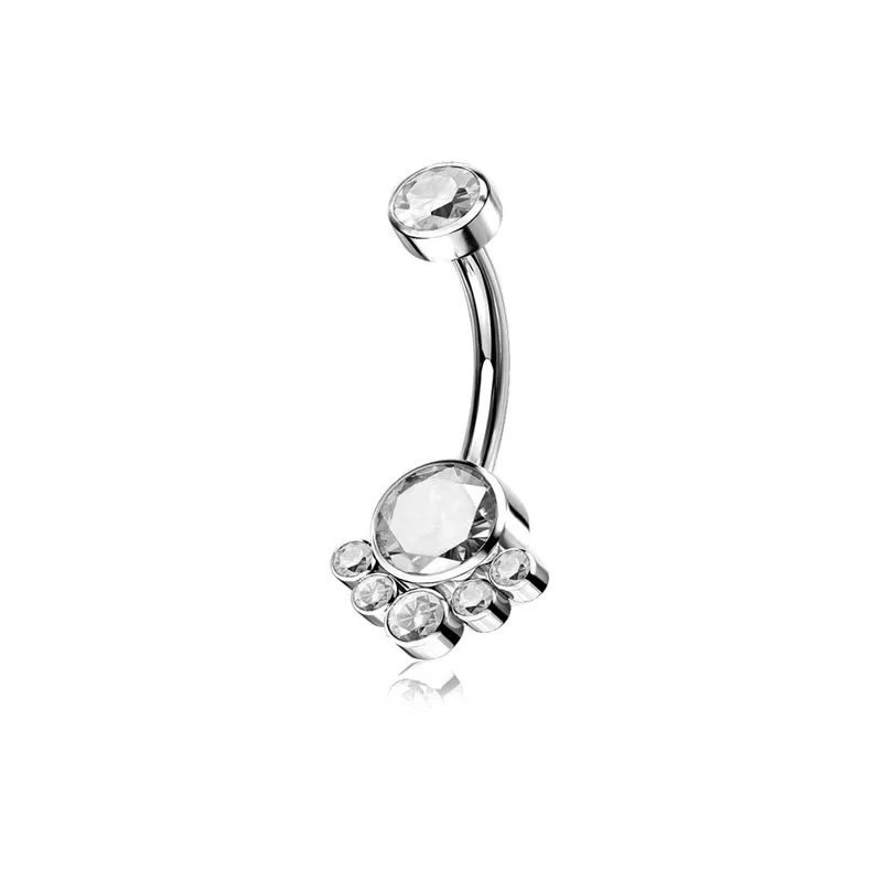 

14G Surgical Steel Gold Flower CZ Zircon Crystal Gem Belly Button Rings Navel Bars Stud Piercing