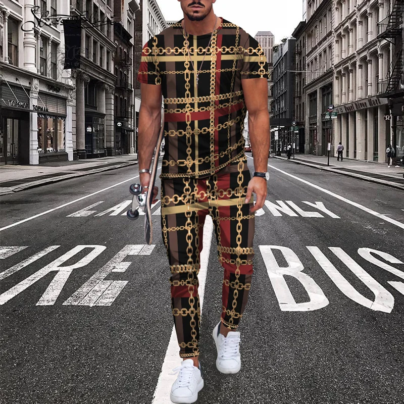 2023 Brand Men's T-shirt Luxury Fashion Sportswear T-shirt + Trousers Two-piece Popular Summer Short-sleeved Top + Trousers Suit